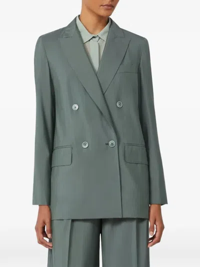 Max Mara Double-breasted Linen Blazer With Pointed Lapels In Green