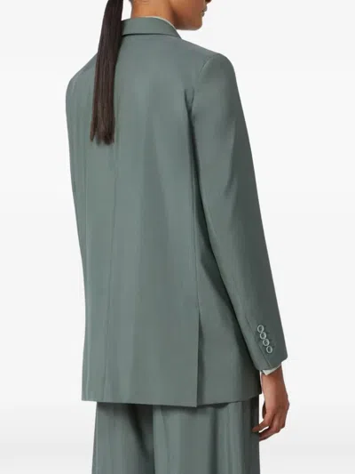Max Mara Double-breasted Linen Blazer With Pointed Lapels In Green