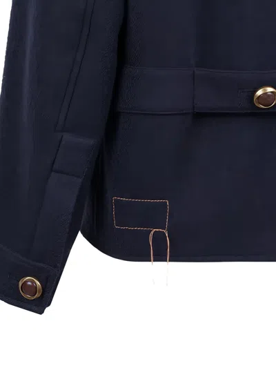 Fortela Buttoned Patch-pocket Jacket In Blue