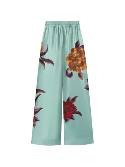 La Doublej La Double J Printed Silk-twill Palazzo Trousers In Green