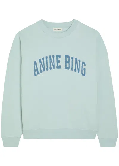 Anine Bing Light Blue Crewneck Embroidery Logo Sweatshirt