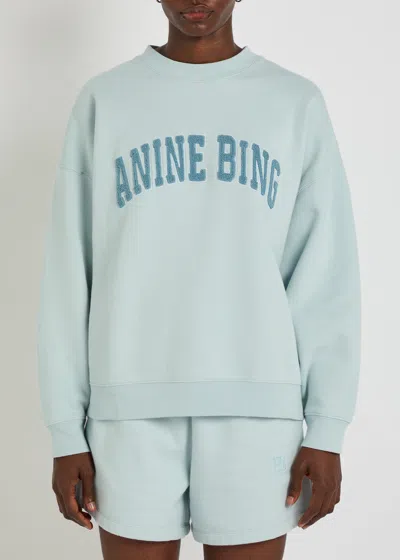 Anine Bing Light Blue Crewneck Embroidery Logo Sweatshirt