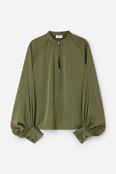 Filippa K Bishop-sleeve Satin Blouse In Green