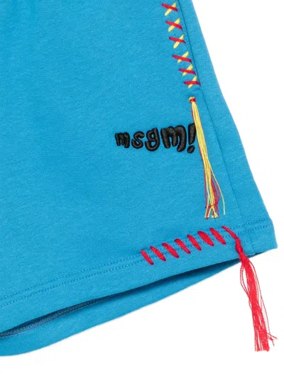 Msgm Logo-embroidered Drawstring Shorts In Blue