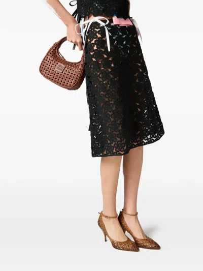 Miu Miu 80 Woven Leather Pointed Pumps In Brown