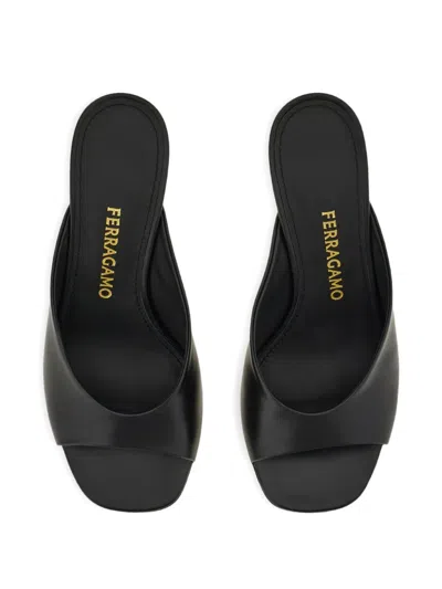 Ferragamo Igea S-shaped Kitten Heel Sandal In Black