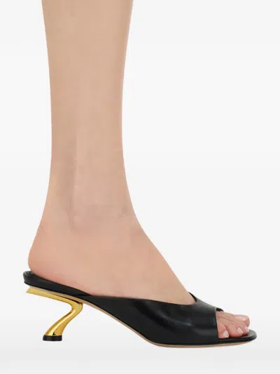 Ferragamo Igea S-shaped Kitten Heel Sandal In Black