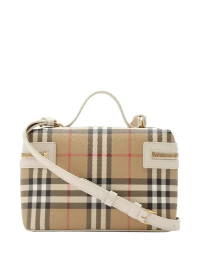 Burberry Coated Canvas Vanity Case With Check Pattern In Nude
