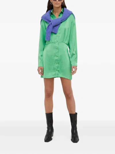 Samsoe & Samsoe Buttoned Collared Mini Dress In Green