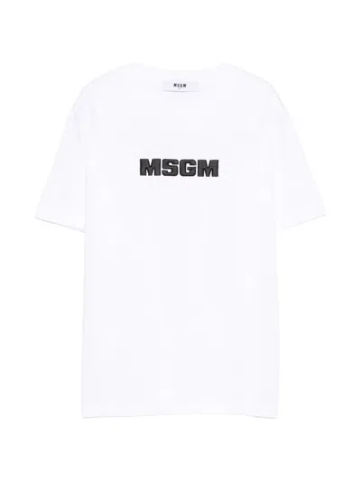 Msgm Logo-embroidered T-shirt In White