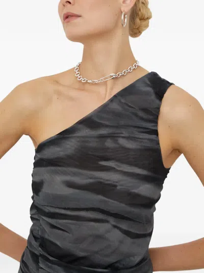 Samsoe & Samsoe One-shoulder Ruched Mini Dress In Gray