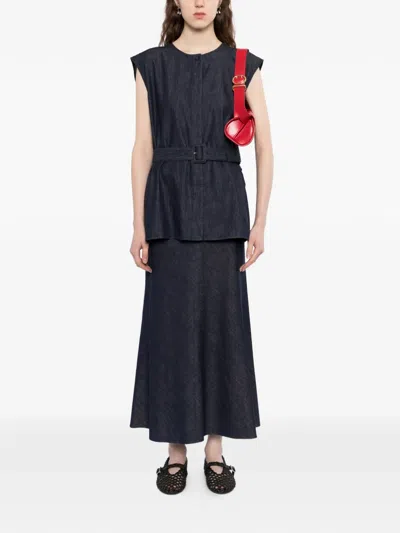 Less Belted Denim Vest In Blue