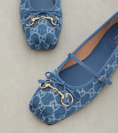 Gucci Signature Horsebit Detail Gg Monogram Ballet Flats In Blue