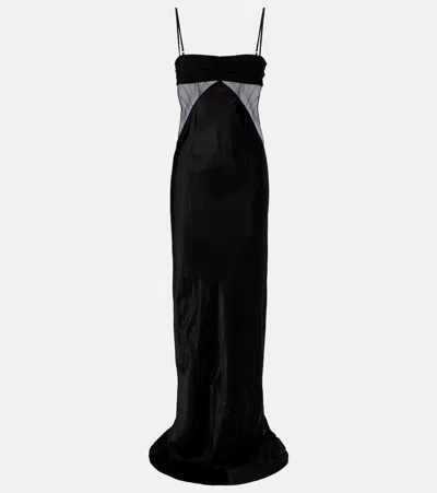Rick Owens Panelled Satin Midi Slip Dress In Black