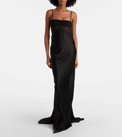 Rick Owens Panelled Satin Midi Slip Dress In Black