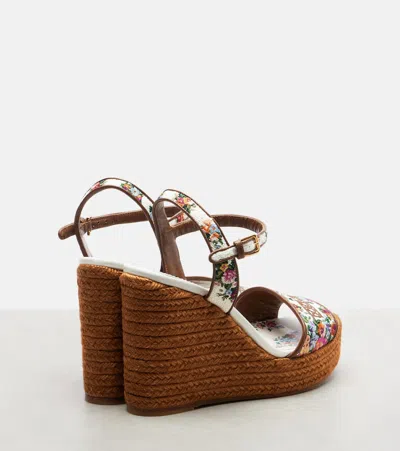 Dolce & Gabbana Leather-trimmed Embroidered Canvas Platform Wedge Sandals In Brown