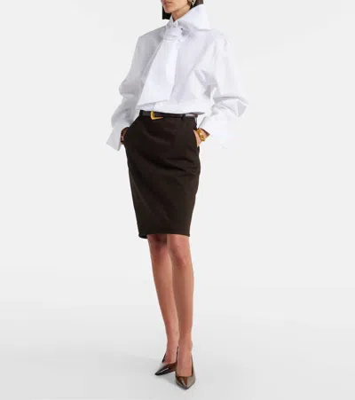 Saint Laurent Tie-neck Cotton Poplin Blouse In Multi