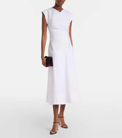 Veronica Beard Lisette Gathered Cotton-blend Poplin Midi Dress In White