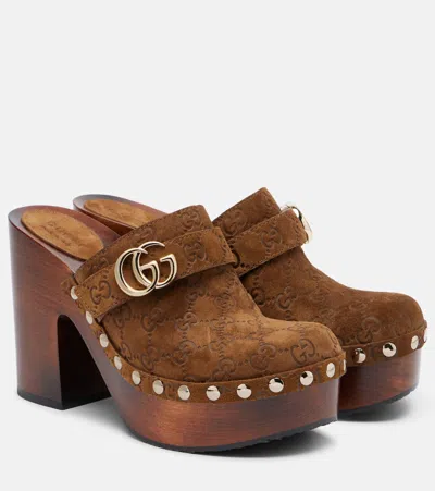 Gucci Damen-clog Mit Plateausohle Und Doppel G In Brown