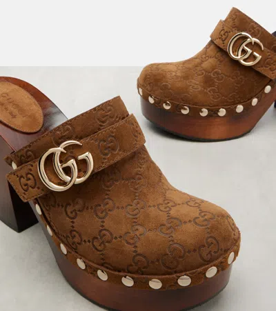 Gucci Damen-clog Mit Plateausohle Und Doppel G In Brown