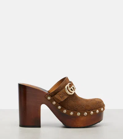 Gucci Damen-clog Mit Plateausohle Und Doppel G In Brown