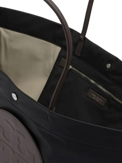 Tory Burch Ella Twisted Black Tote Bag With Logo On The Front In Ecoleather Woman
