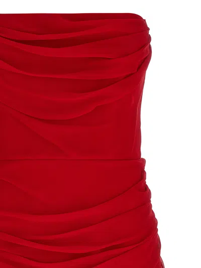 Carolina Herrera Chiffon Dress Strapless Ruched Detailing Design In Red