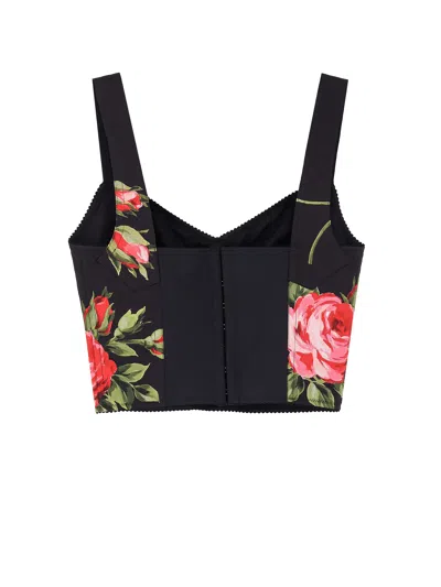 Dolce & Gabbana Top Nero In Seta Con Stampa Floreale Dolce E Gabbana In Black