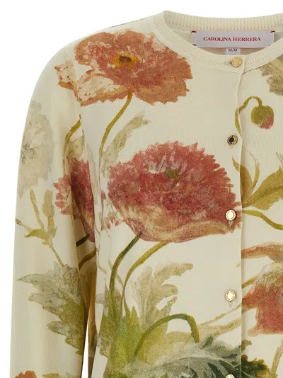 Carolina Herrera Floral Print Cardigan Sweaters And Cardigans White In Multi