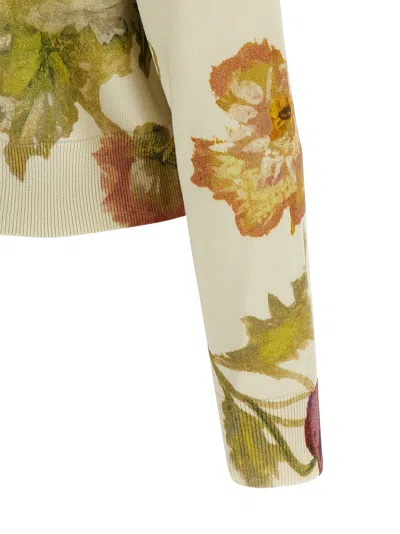 Carolina Herrera Floral Print Cardigan Sweaters And Cardigans White In Multi