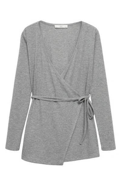 Mango Wrap Rib Cardigan In Gray