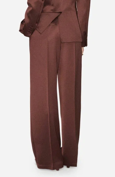 Mango Pleated Satin Pants In Brown