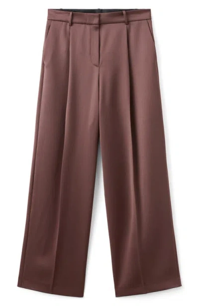 Mango Pleated Satin Pants In Brown