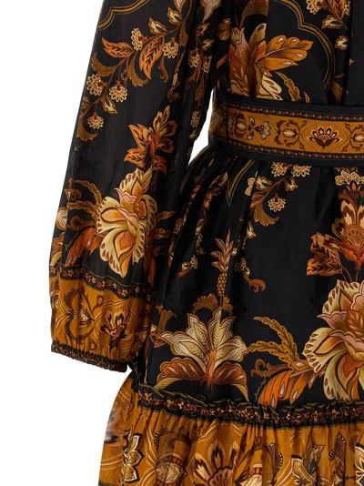 Farm Rio Majestic Garden Multicolor Crewneck Mini Dress With All-over Floral Motif And Front Belt In Cotton W