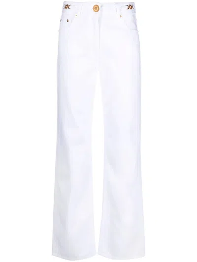 Versace Straight Leg Denim Trousers With Pockets And Loops In White