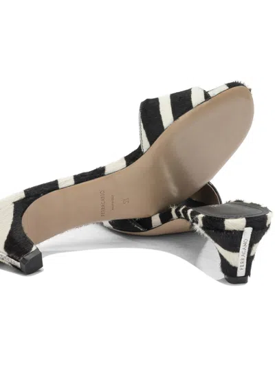 Ferragamo Sandals Open Toe Textured Finish Zebra Pattern In Multi