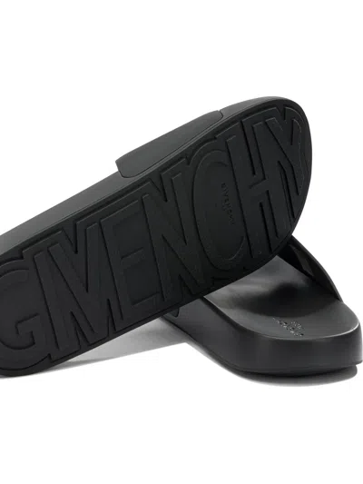 Givenchy Black Sandals With Wide Band And Contrasting Logo Patch In Rubber Man