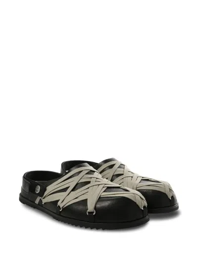 Rick Owens Megalace Mule Granola Black Leather Sandals