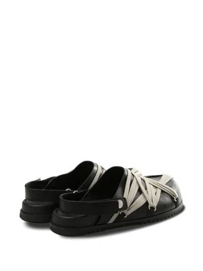 Rick Owens Megalace Mule Granola Black Leather Sandals