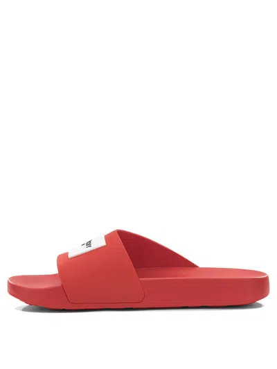 Givenchy Red Polyurethane Label Slide Flat Sandal In Pink