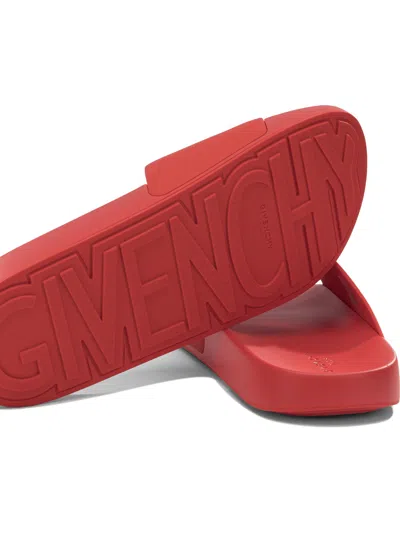 Givenchy Red Polyurethane Label Slide Flat Sandal In Pink