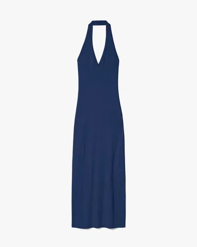 Nili Lotan Stevie Halter-neck Cotton-jersey Midi Dress In Blue