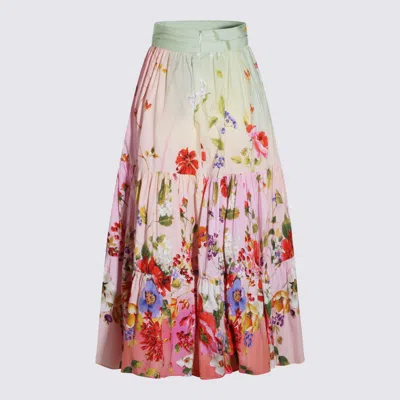 Roberto Cavalli Miami Flowers High Waist Tiered Midi Skirt In Multi