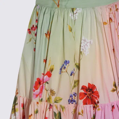 Roberto Cavalli Miami Flowers High Waist Tiered Midi Skirt In Multi