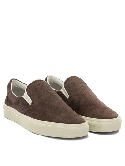Tom Ford Sneakers Slip On Perforated Round Toe Rubber Sole In Brown