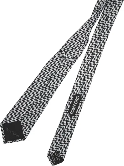 Tom Ford Slim Neckties And Bow Ties Geometric Pattern In Gray