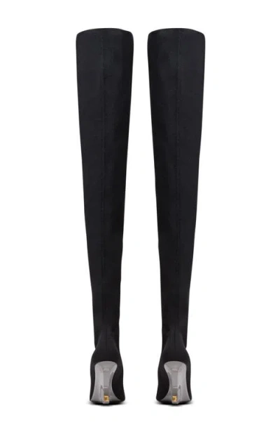 Balmain Knitted Wedge Over-the-knee Boots In Black