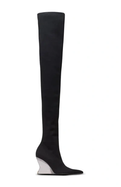Balmain Knitted Wedge Over-the-knee Boots In Black