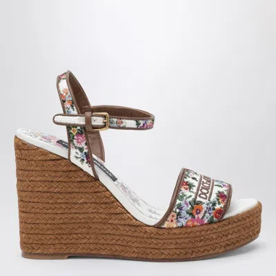 Dolce & Gabbana Leather-trimmed Embroidered Canvas Platform Wedge Sandals In Brown