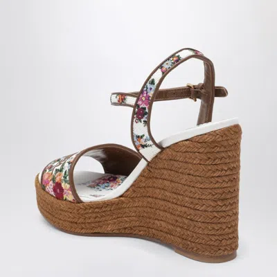 Dolce & Gabbana Leather-trimmed Embroidered Canvas Platform Wedge Sandals In Brown